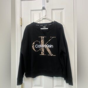 Calvin Klein Black and Leopard Crew Neck Sweatshirt